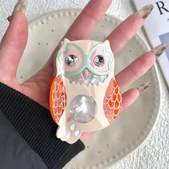 Orange Owl Hair Claw - Picture 2 of 6